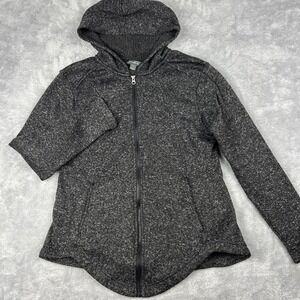 Eddie Bauer Hoodie Women's L Black Full Zip Long Sleeve Pockets Speckled Knit